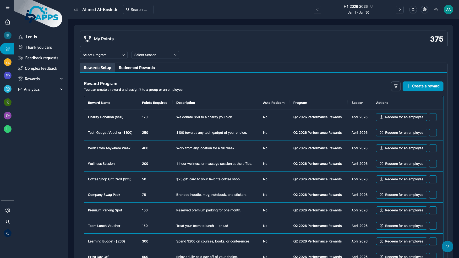 Rewards Catalog & Points