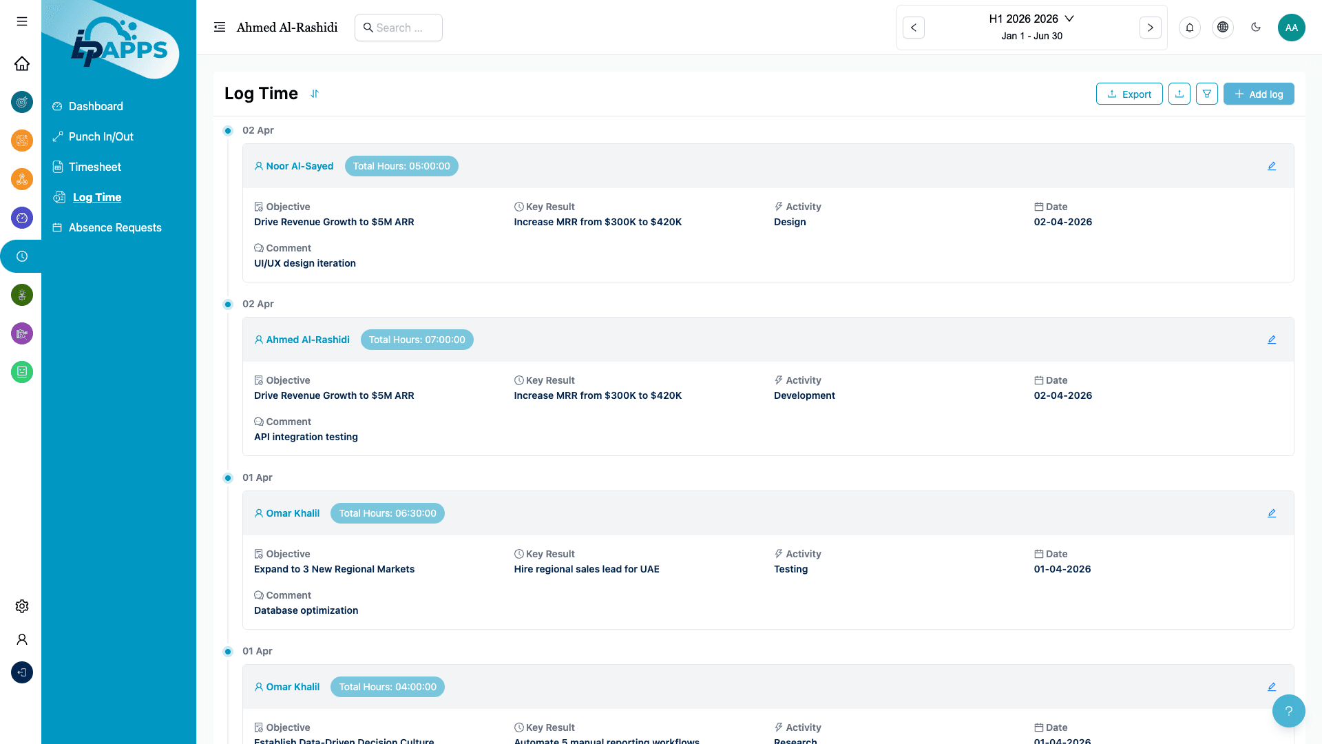 Log Time Against Objectives