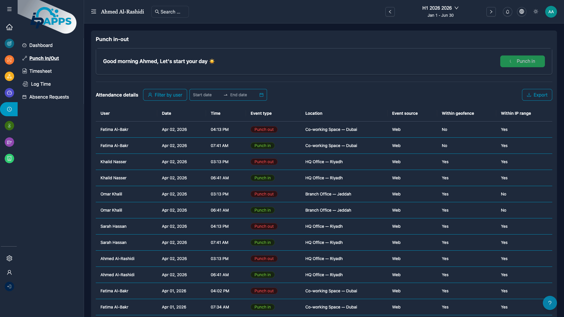 Punch In/Out & Location Tracking
