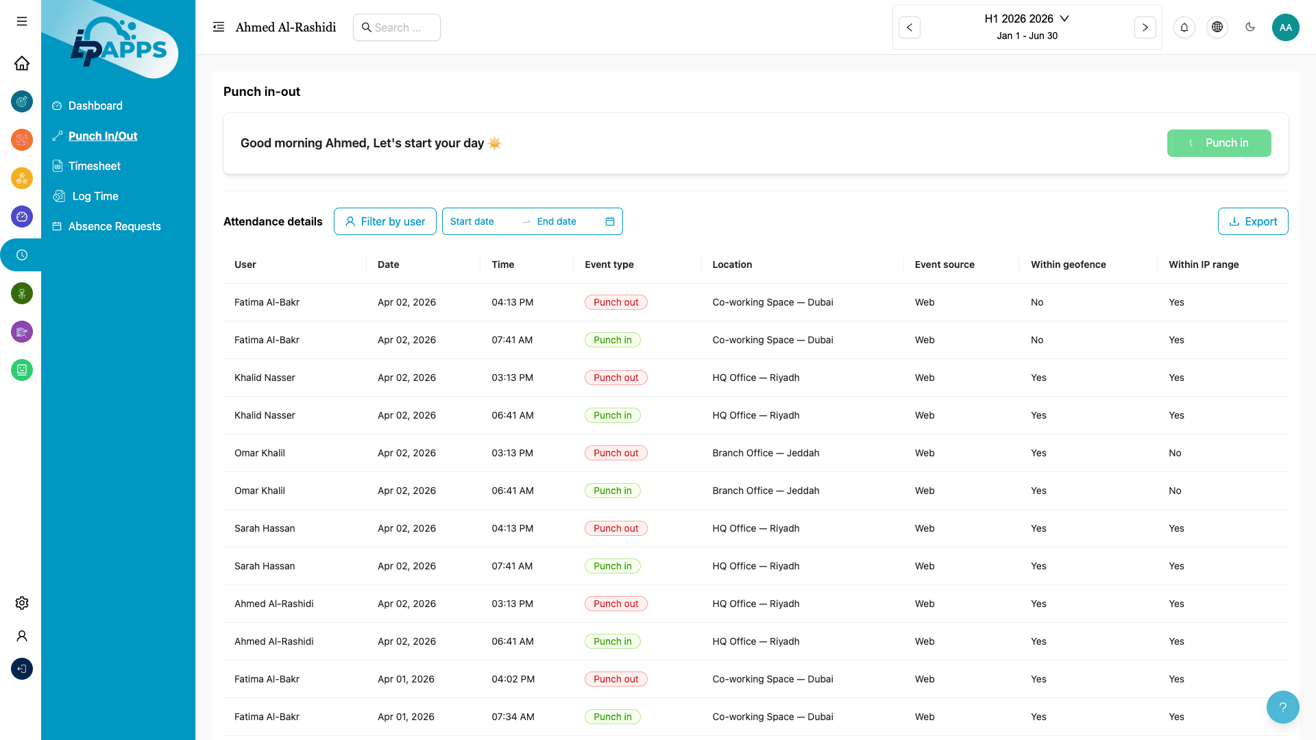 Punch In/Out & Location Tracking