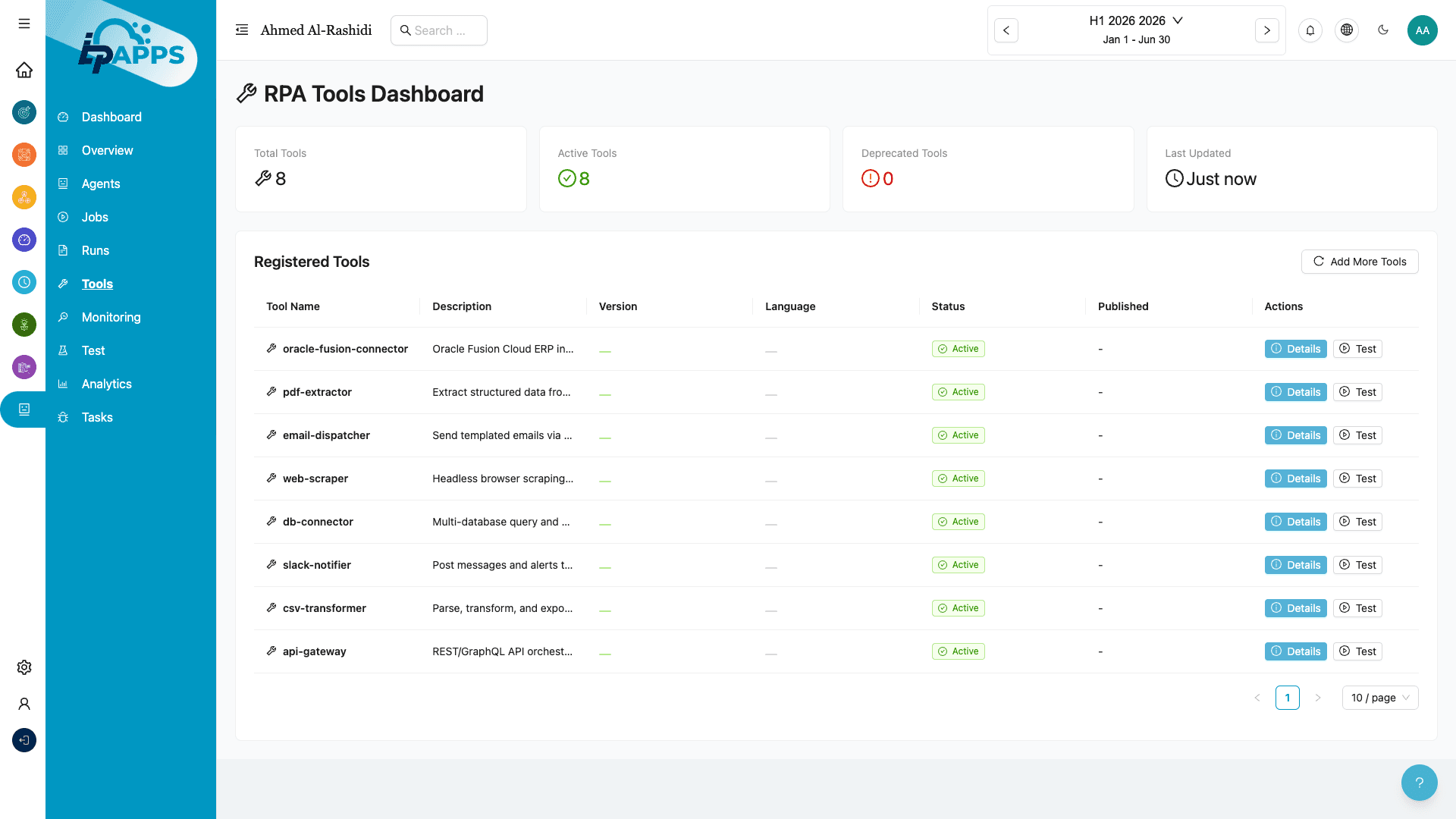 RPA Tools Dashboard