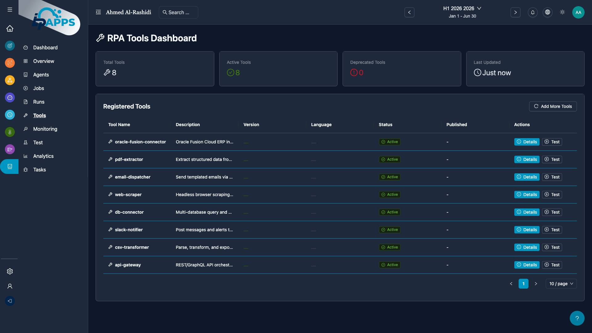 RPA Tools Dashboard