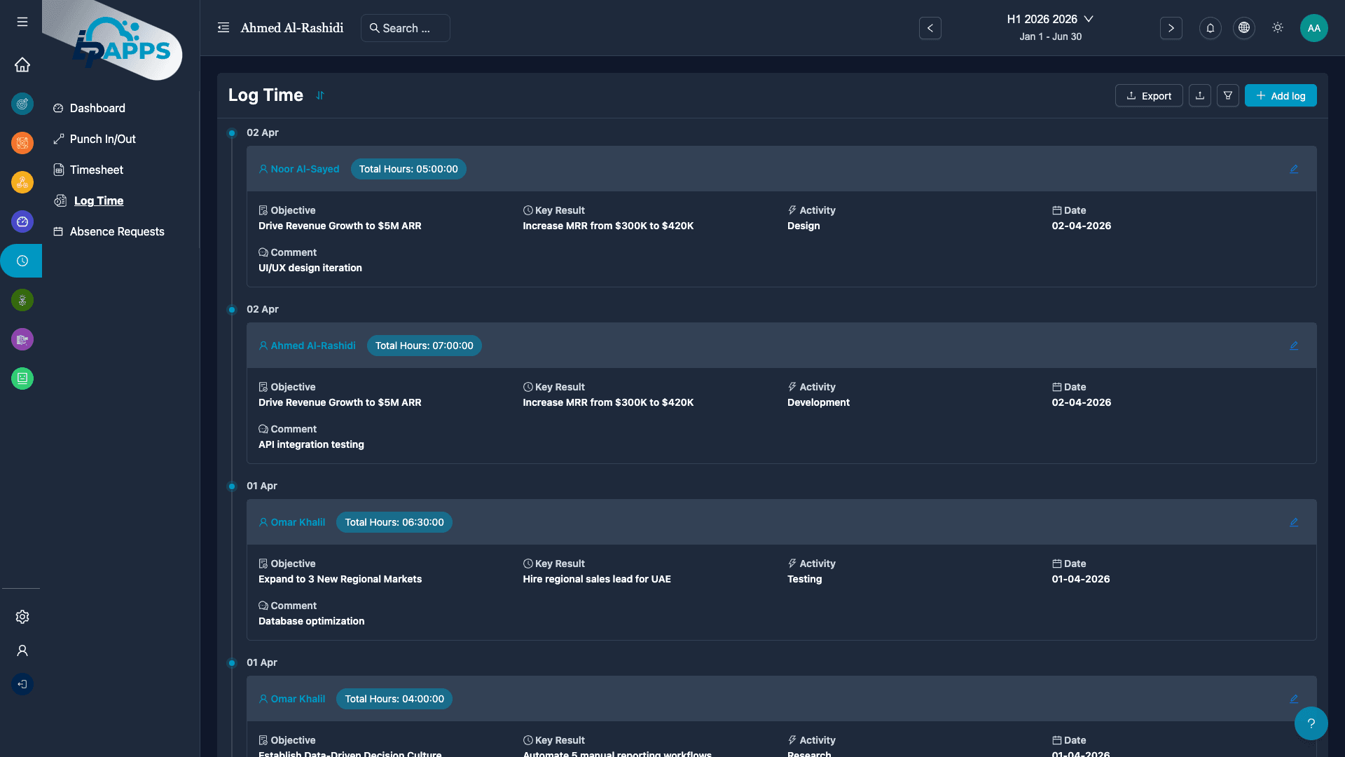 Log Time Against Objectives